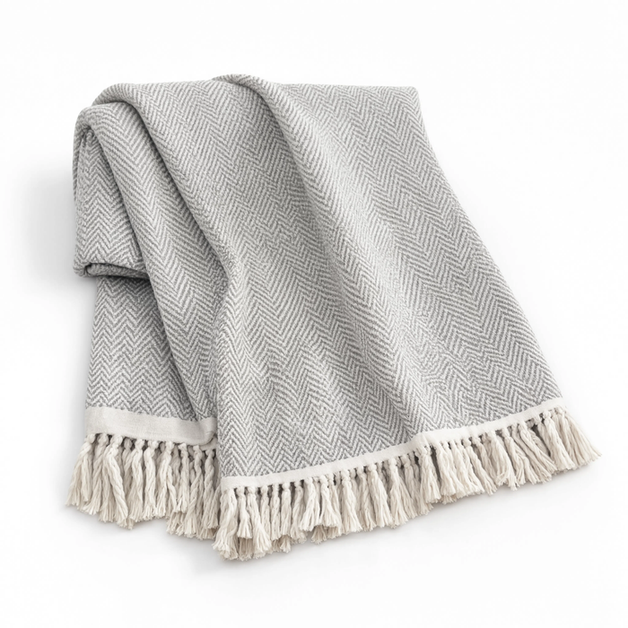 Couverture coton gris à carreaux – plusieurs tailles disponibles