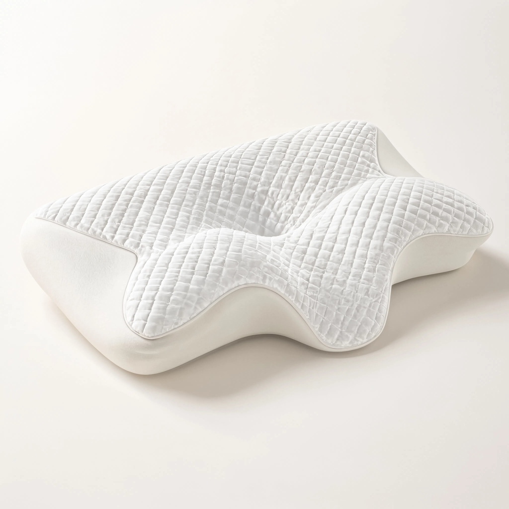 Oreiller cervical Cervéa CoolLounge — vue studio fond crème, forme ergonomique papillon