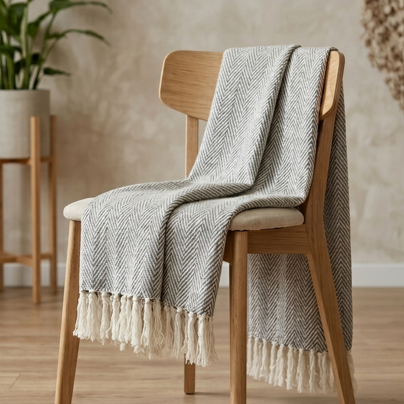 Couverture coton gris à carreaux – plusieurs tailles disponibles — Vue 3