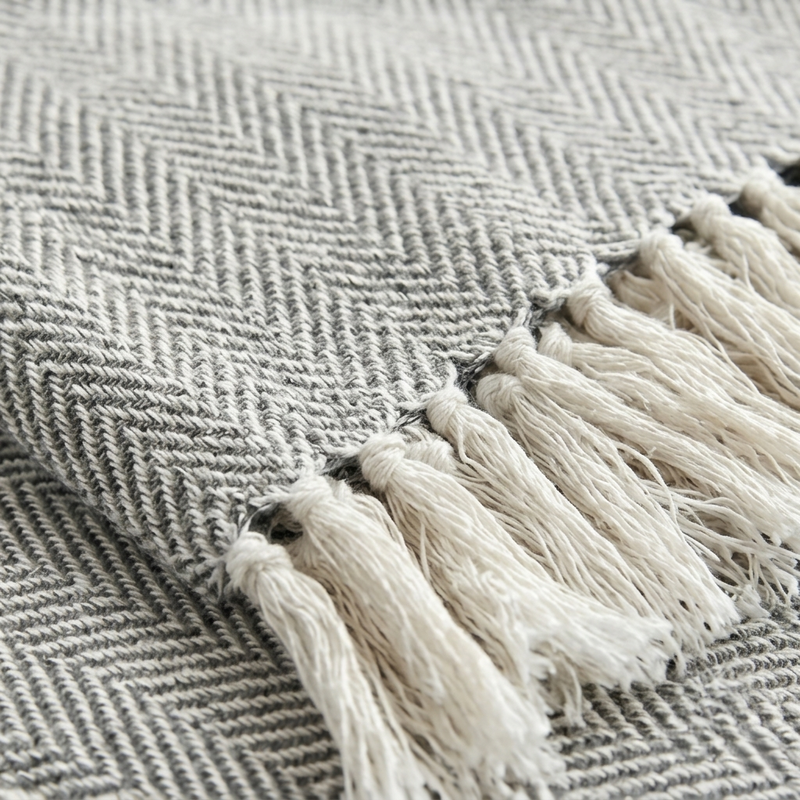 Couverture coton gris à carreaux – plusieurs tailles disponibles — Vue 4