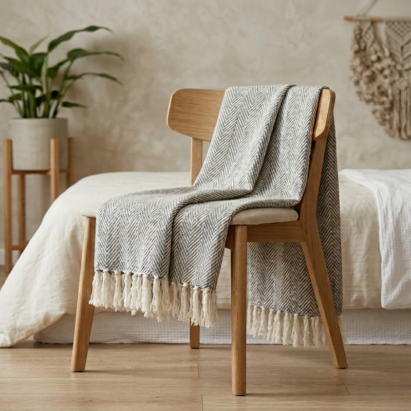 Couverture coton gris à carreaux – plusieurs tailles disponibles