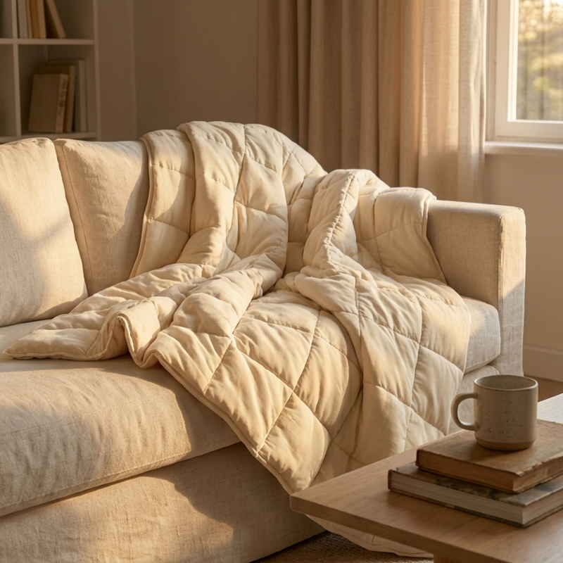 Couverture lestée crème 9 kg – plusieurs tailles disponibles — Vue 2
