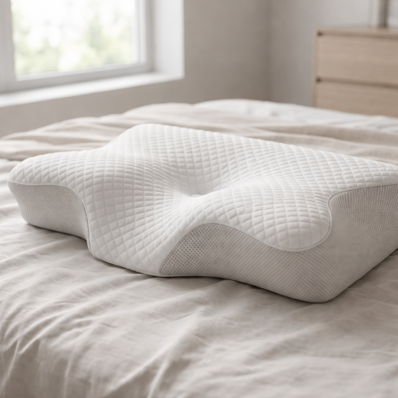 Oreiller cervical en mousse à mémoire de forme avec housse polyester blanc