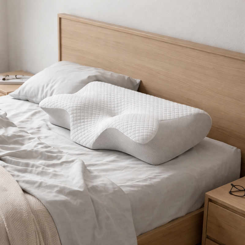 Oreiller cervical en mousse à mémoire de forme avec housse polyester blanc — Vue 3