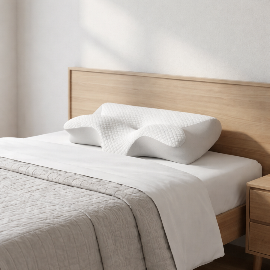 Oreiller cervical en mousse à mémoire de forme avec housse polyester blanc