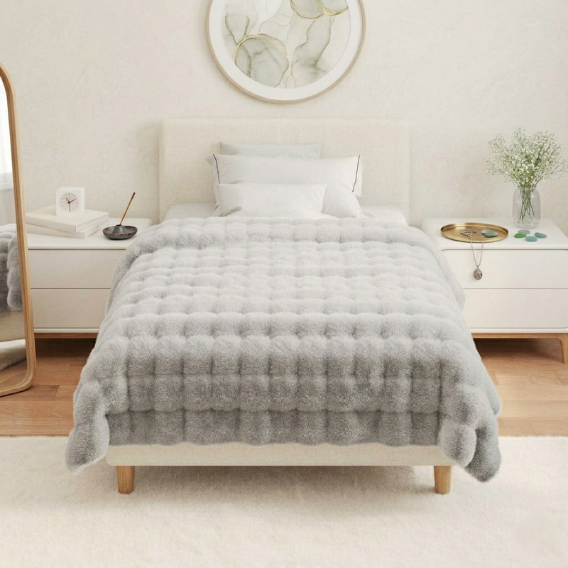 Couverture fausse fourrure gris – plusieurs tailles disponibles